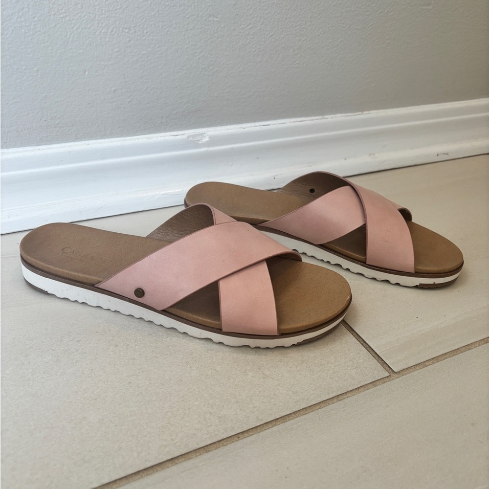 Catherine Malandrino Pink and Brown Sandals Minimalist Design